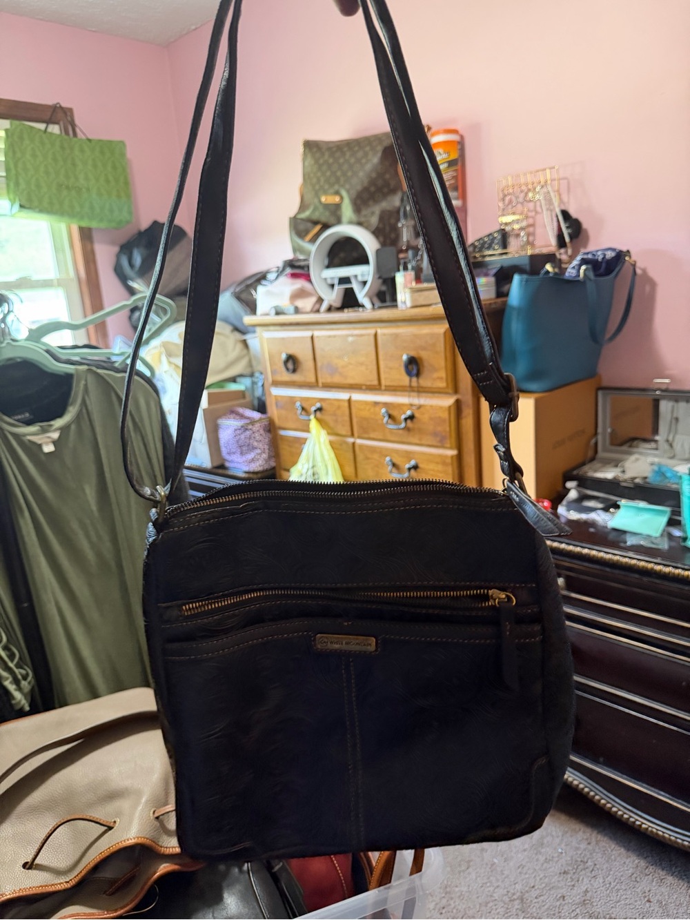 Black Crossbody Shoulder Bag with Front Zip Pocket